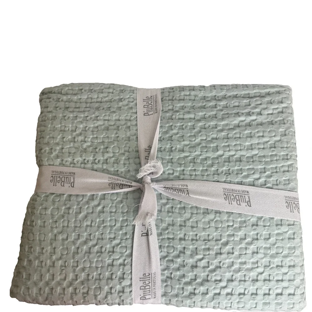Piu Belle Blue Waffle Texture 100% Cotton King Coverlet 104” x 94” NEW